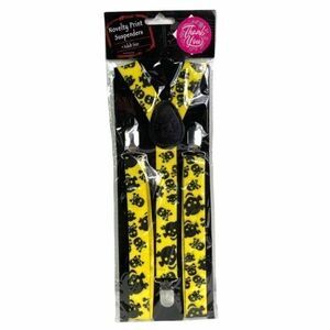 Novelty Print Suspenders Adult Costume‎ Cosplay Halloween Skull Bones Yellow OS